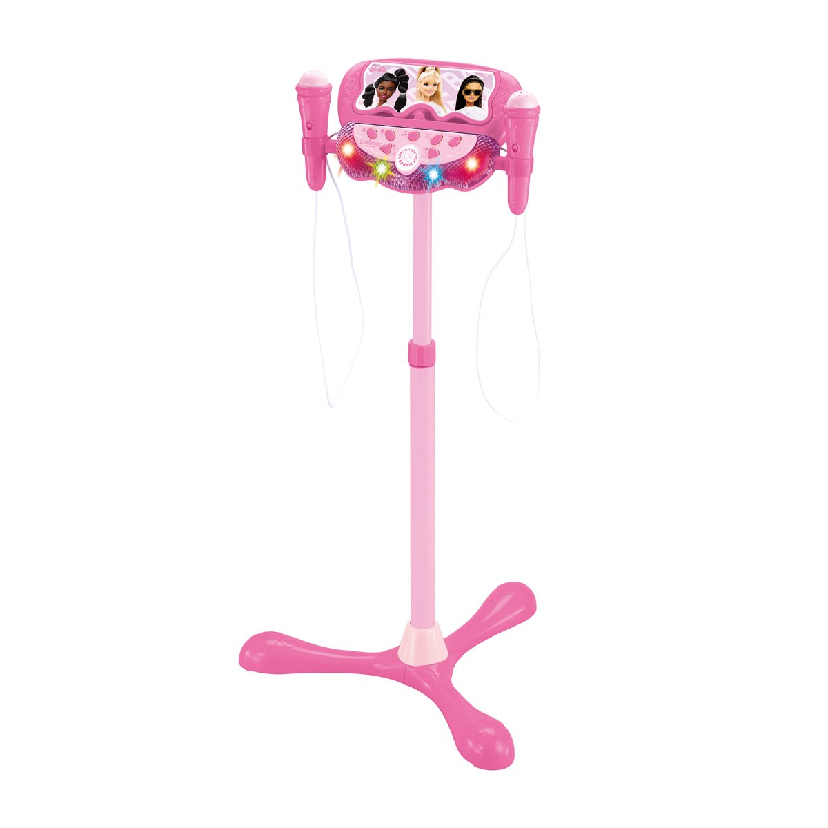 Stativ reglabil cu 2 microfoane, Lexibook Barbie, efecte vocale, lumini si bluetooth speaker, Roz