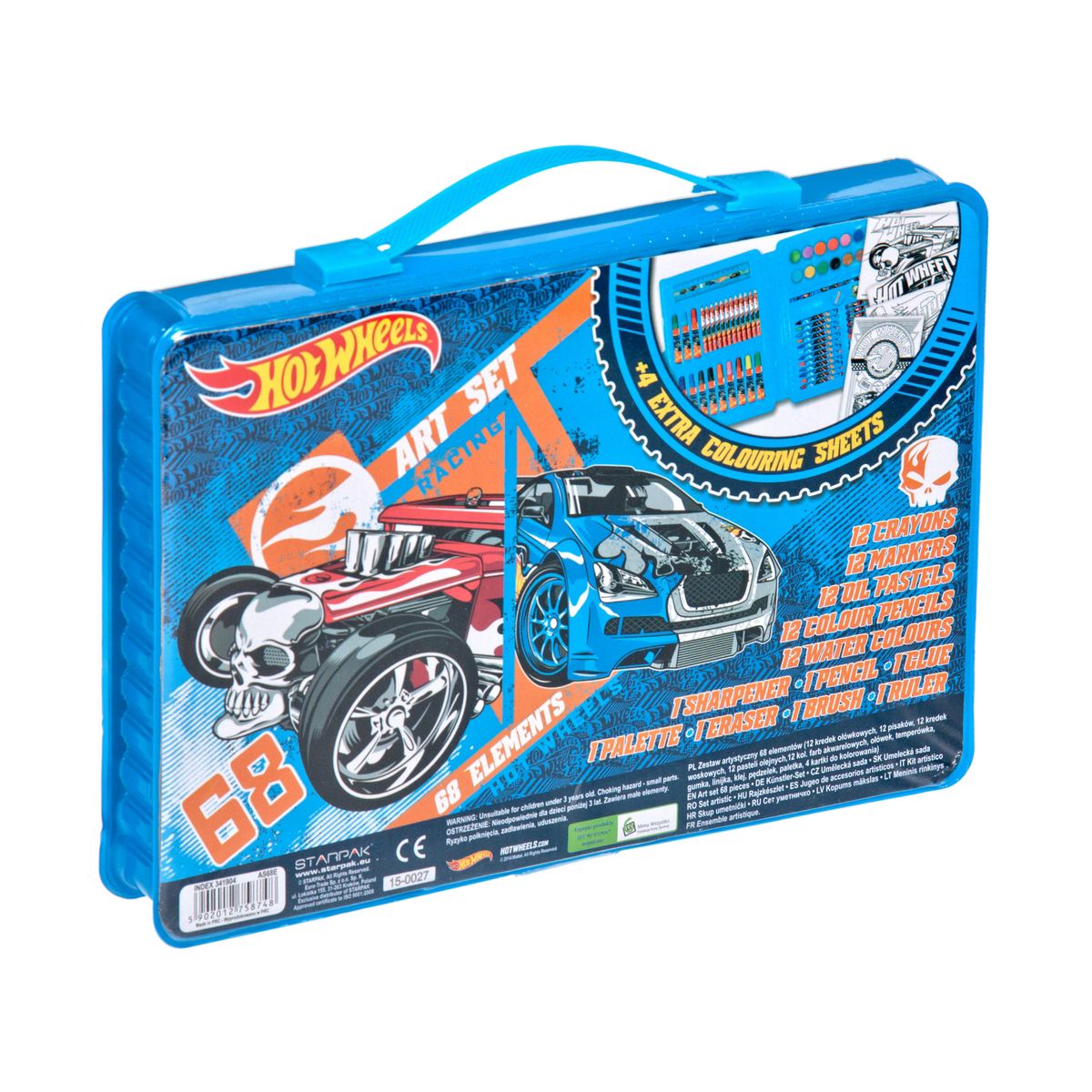 Trusa artistului cu acuarele si culori, Hot Wheels, 68 piese