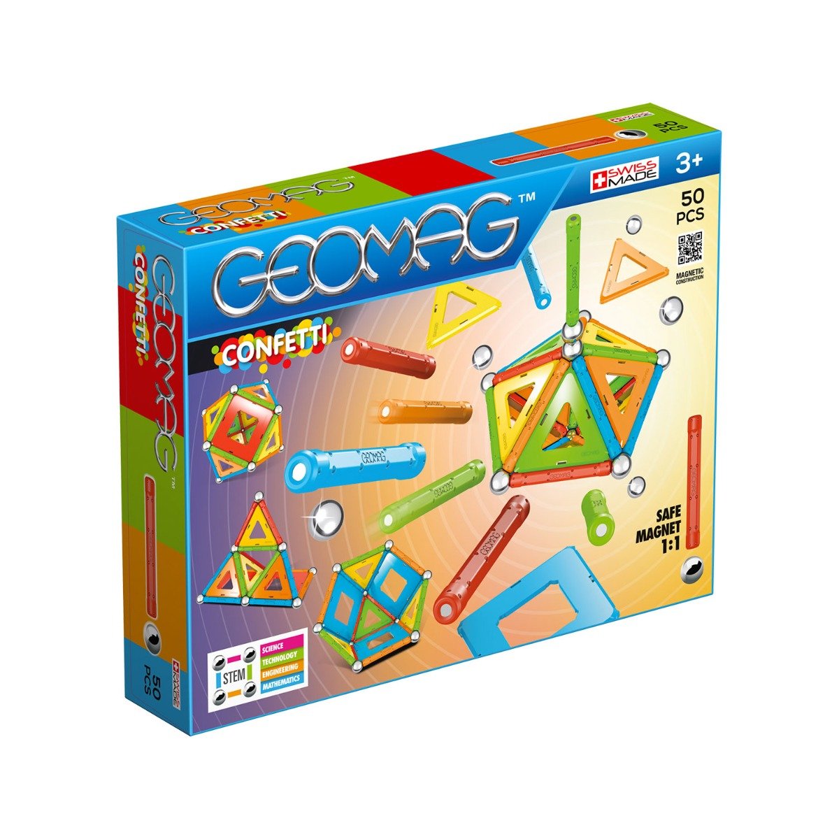  Joc de constructie magnetic Geomag Confetti, 50 piese 