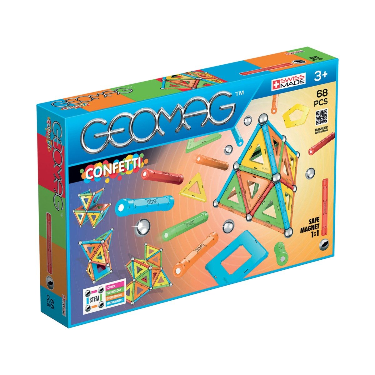 Joc de constructie magnetic Geomag Confetti, 68 piese