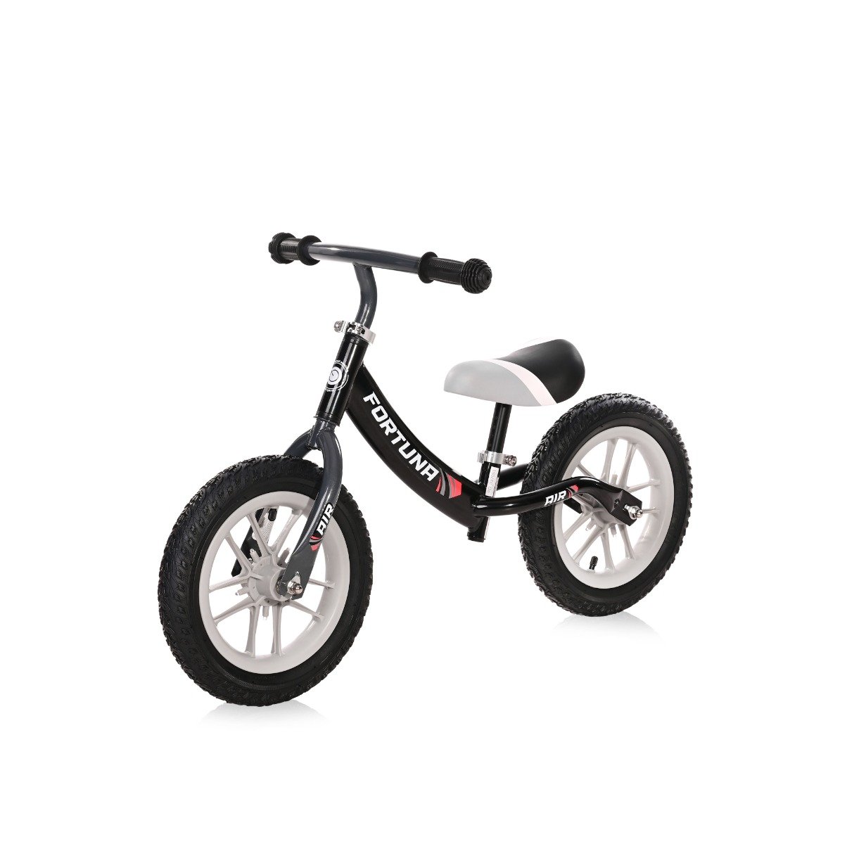 Bicicleta de echilibru, 2-5 ani, 12 inch, anvelope gonflabile, leduri, lorelli fortuna air, grey black