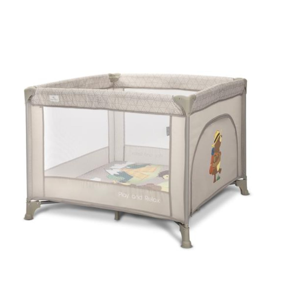 Tarc de joaca, Lorelli Play N Relax, 100 x 100 x 75 cm, deschidere laterala, geanta de transport, Beige Camping