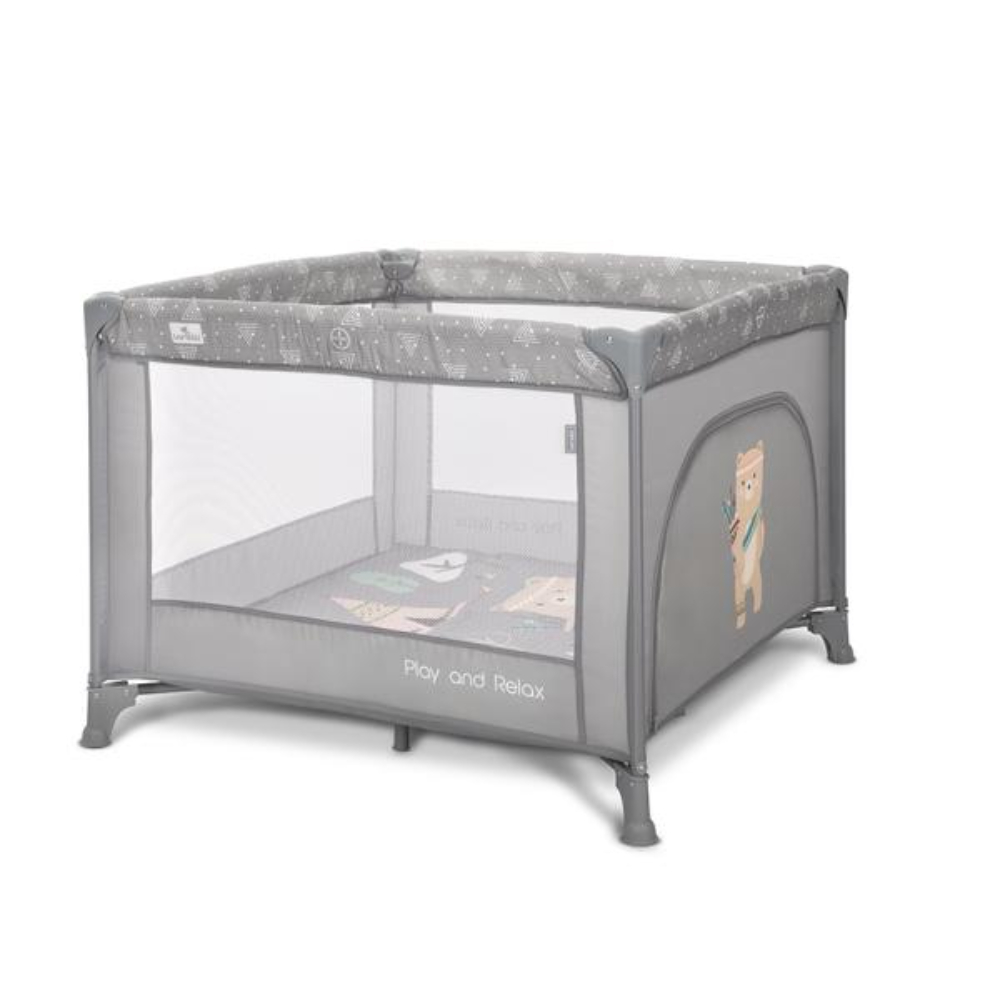 Tarc de joaca, Lorelli Play N Relax, 100 x 100 x 75 cm, deschidere laterala, geanta de transport, Grey Adventure