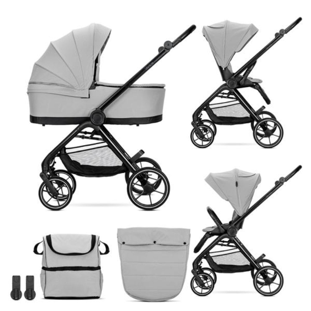 Carucior set 2 in 1, Lorelli Venice, cos landou individual, cadru din aluminiu, sezut reversibil, pana la 22 Kg, Grey
