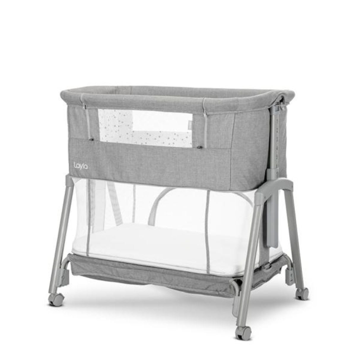 Patut Co sleeper copii, Lorelli Layla, 2 in 1, cu latura pliabila, reglabil pe inaltime, sistem anti-reflux, Grey