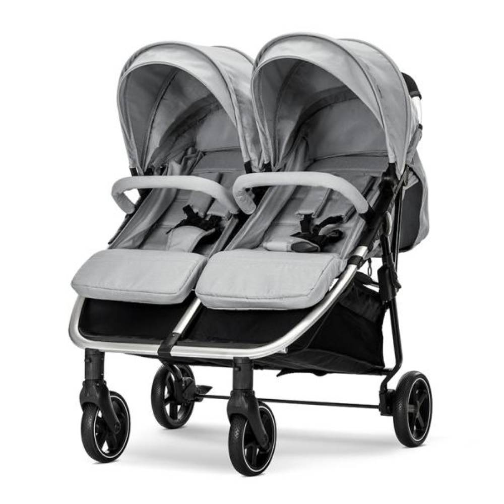 Carucior pentru gemeni, Lorelli Duo, pana la 22 kg , cadru din aluminiu, spatar reglabil pozitii multiple, geanta inclusa, Grey