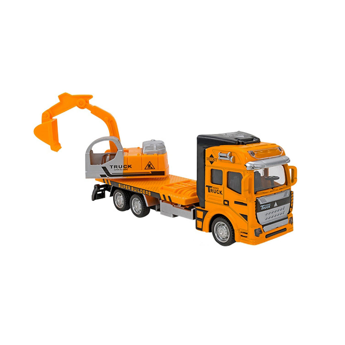 Camion Excavator Globo Die Cast Pull Back & Go, Portocaliu