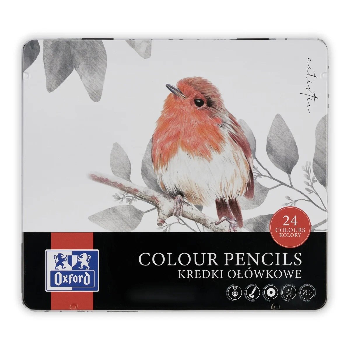 Set 24 creioane colorate in cutie de metal, Herlitz, Oxford Artistic