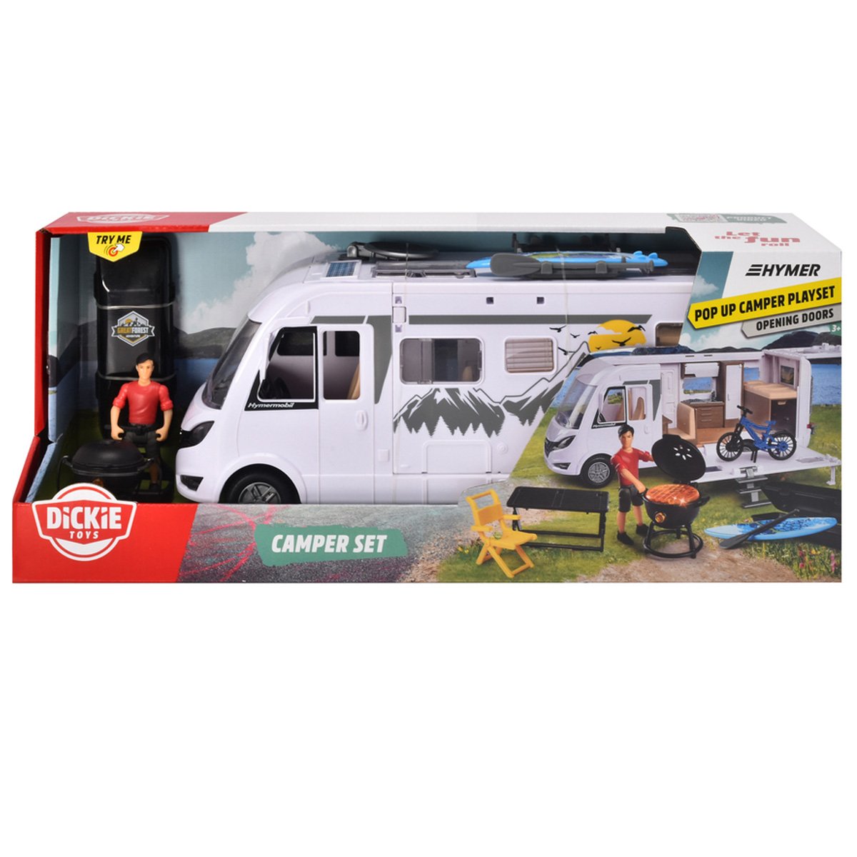 Rulota cu figurina si accesorii, Dickie Toys, Camper Hymer Camping Van Class B
