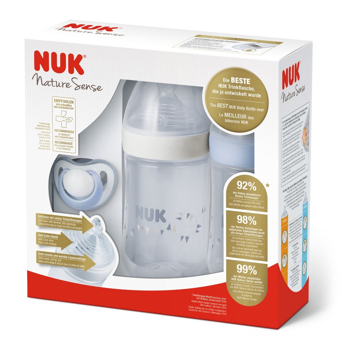 Set biberoane nuk nature sense twin, bleu