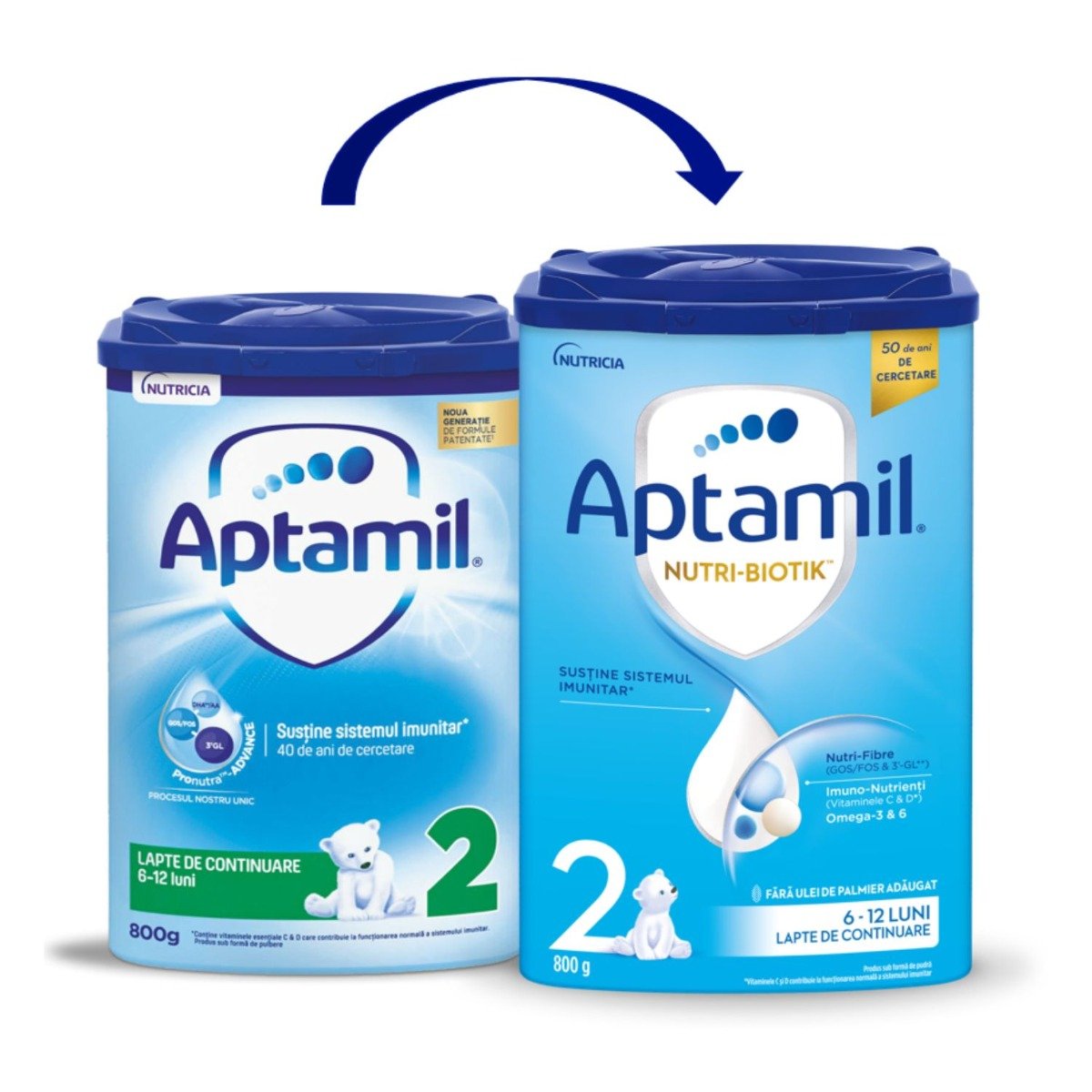 Lapte praf Aptamil Nutri-Biotik 2, 800 g, 6-12 luni 6-12