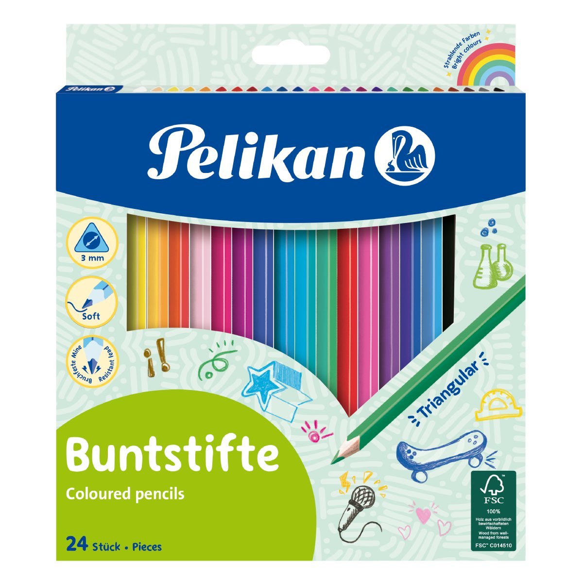 Set 24 creioane colorate triunghiulare, Pelikan