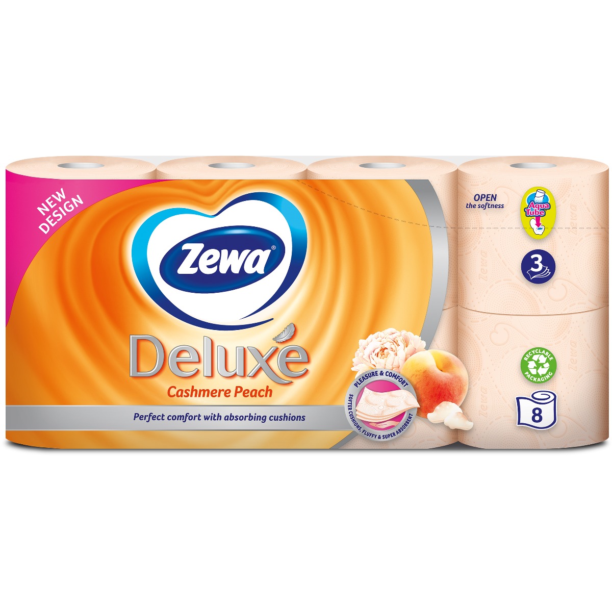 Hartie igienica Zewa Deluxe Cashmere Peach, 3 straturi, 8 role noriel.ro