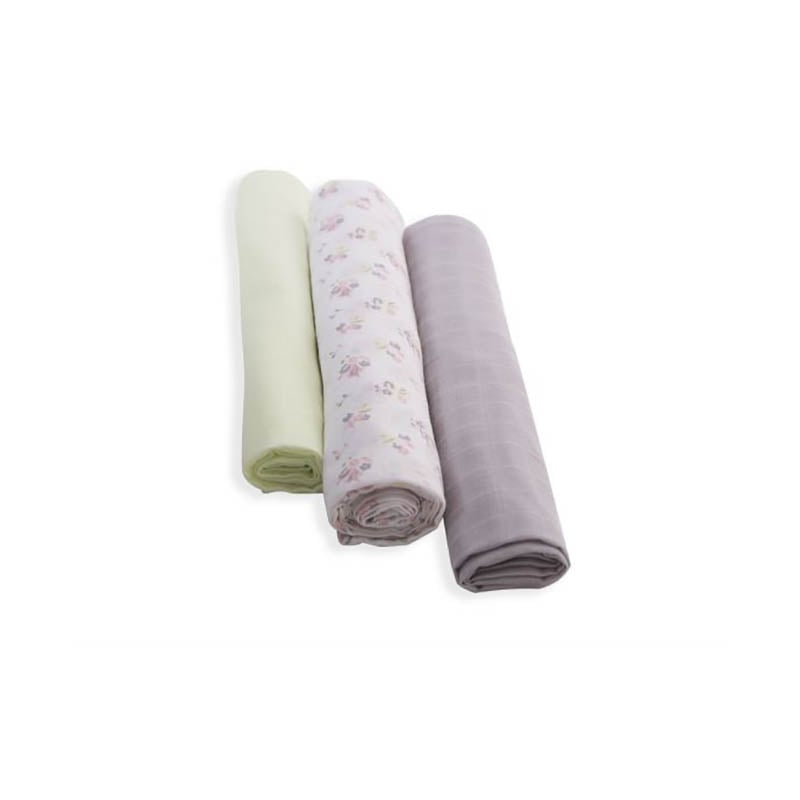 Set lenjerie de pat kikka boo muselin, flori, 3 piese