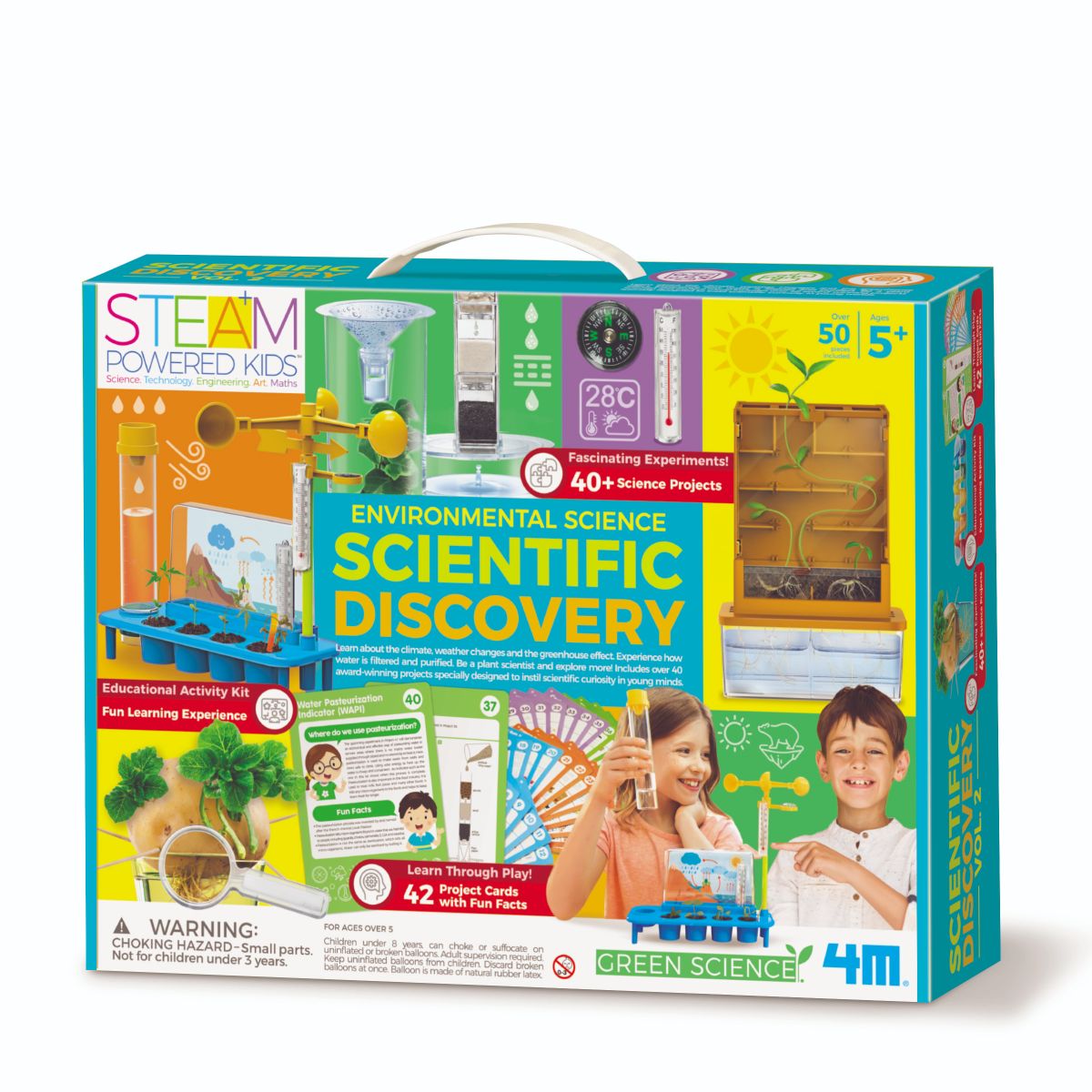Kit stiintific cu 42 experimente STEAM Kids, 4M, Descoperiri stiintifice, Vol 2, Mediul inconjurator 4M