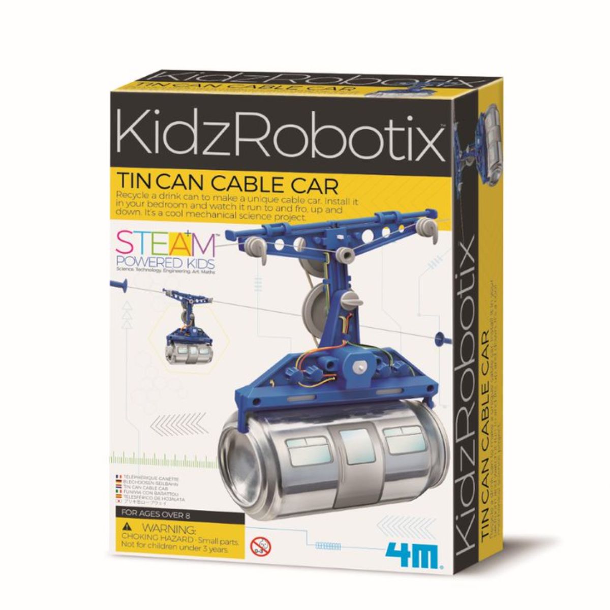 Kit constructie robot, 4M, Tin Can Cable Car Kidz Robotix 4M imagine noua responsabilitatesociala.ro