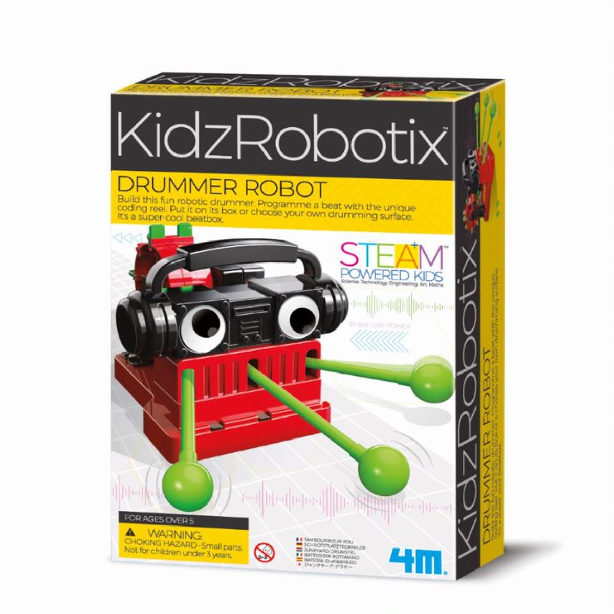 Kit constructie robot, 4M, Drummer Kidz Robotix 4M imagine noua responsabilitatesociala.ro