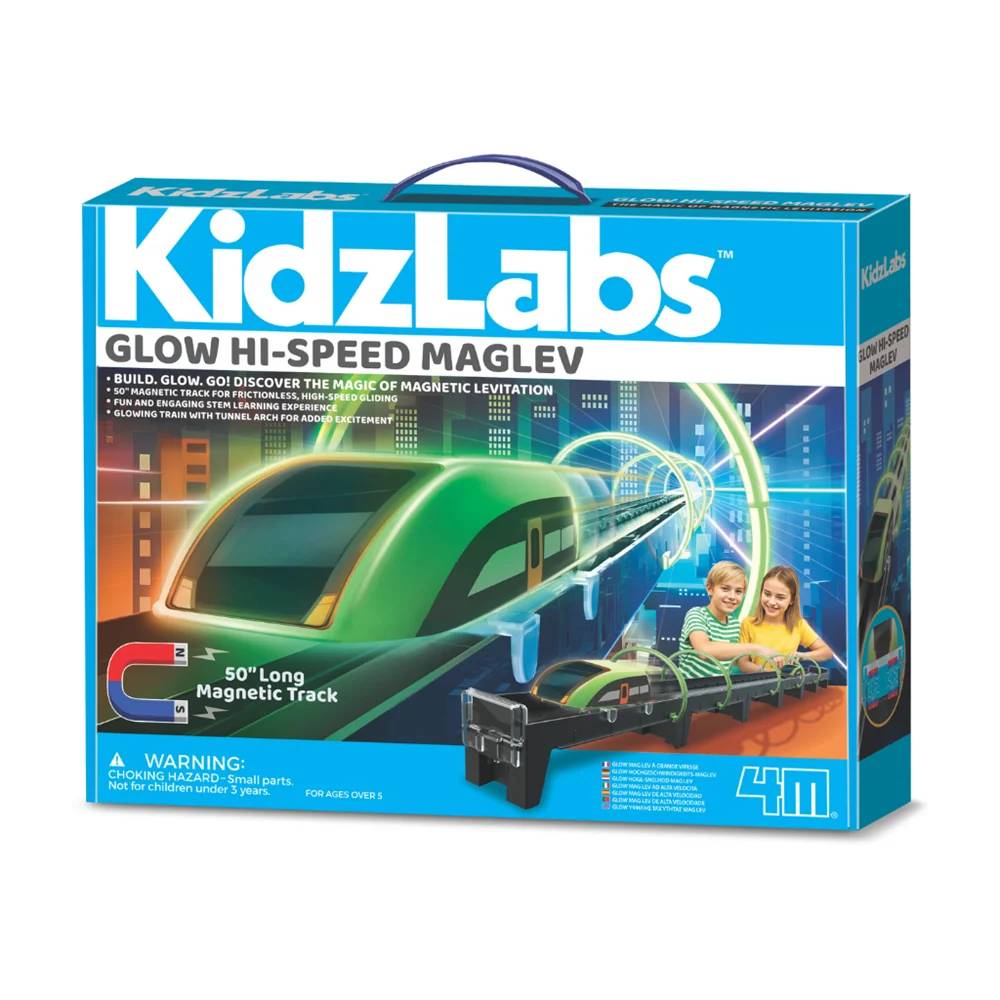 Kit experimente Kidzlabs, 4M, Tren Maglev fosforescent de mare viteza
