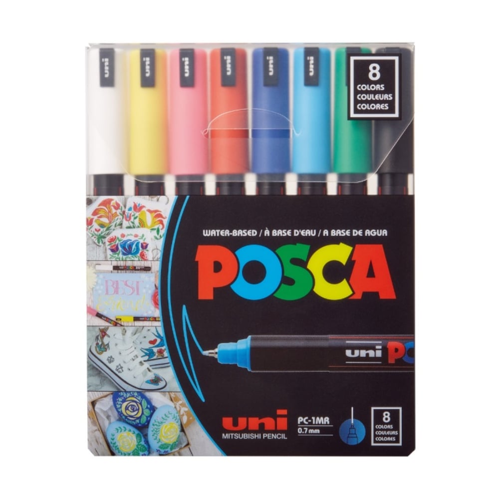 Set markere Posca, UNI PC-1MR, 0.7 MM, Varf Fin Metalic, 8 culori