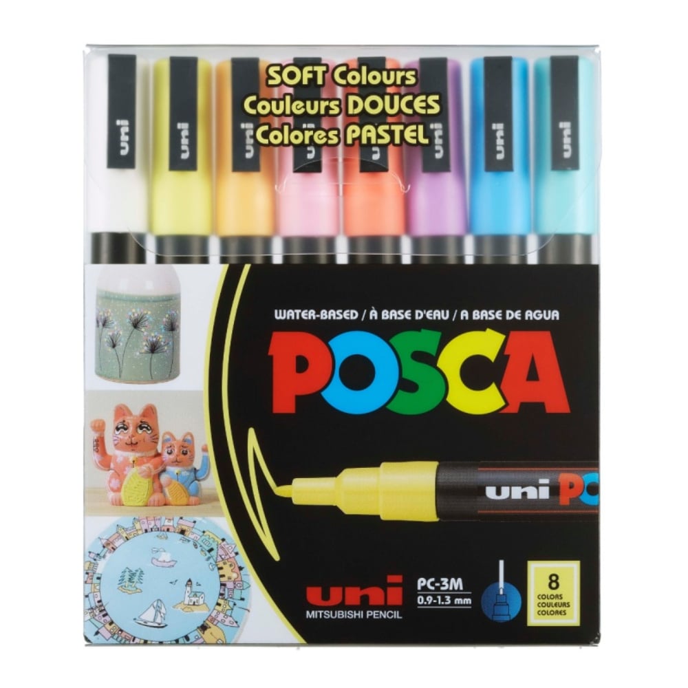 Set markere Posca, UNI PC-3M, 0.9-1.3 MM, 8 culori pastel
