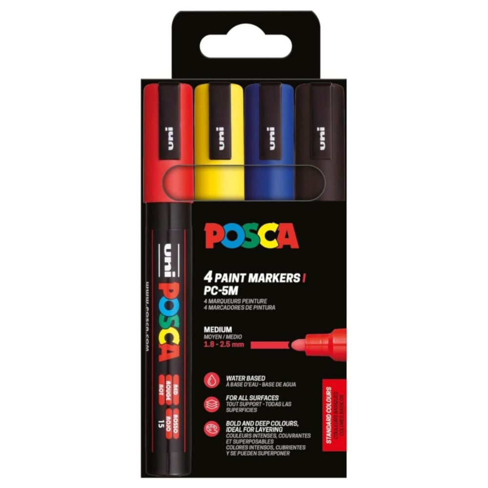 Set markere Posca, UNI PC-5M, 1.8-2.5 MM, 4 culori