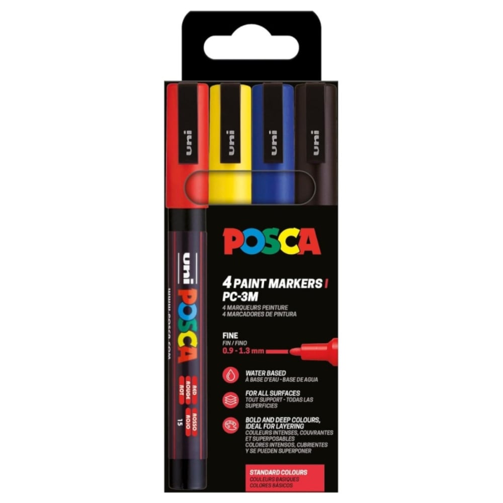 Set markere Posca, UNI PC-3M, 0.9-1.3 MM, 4 culori