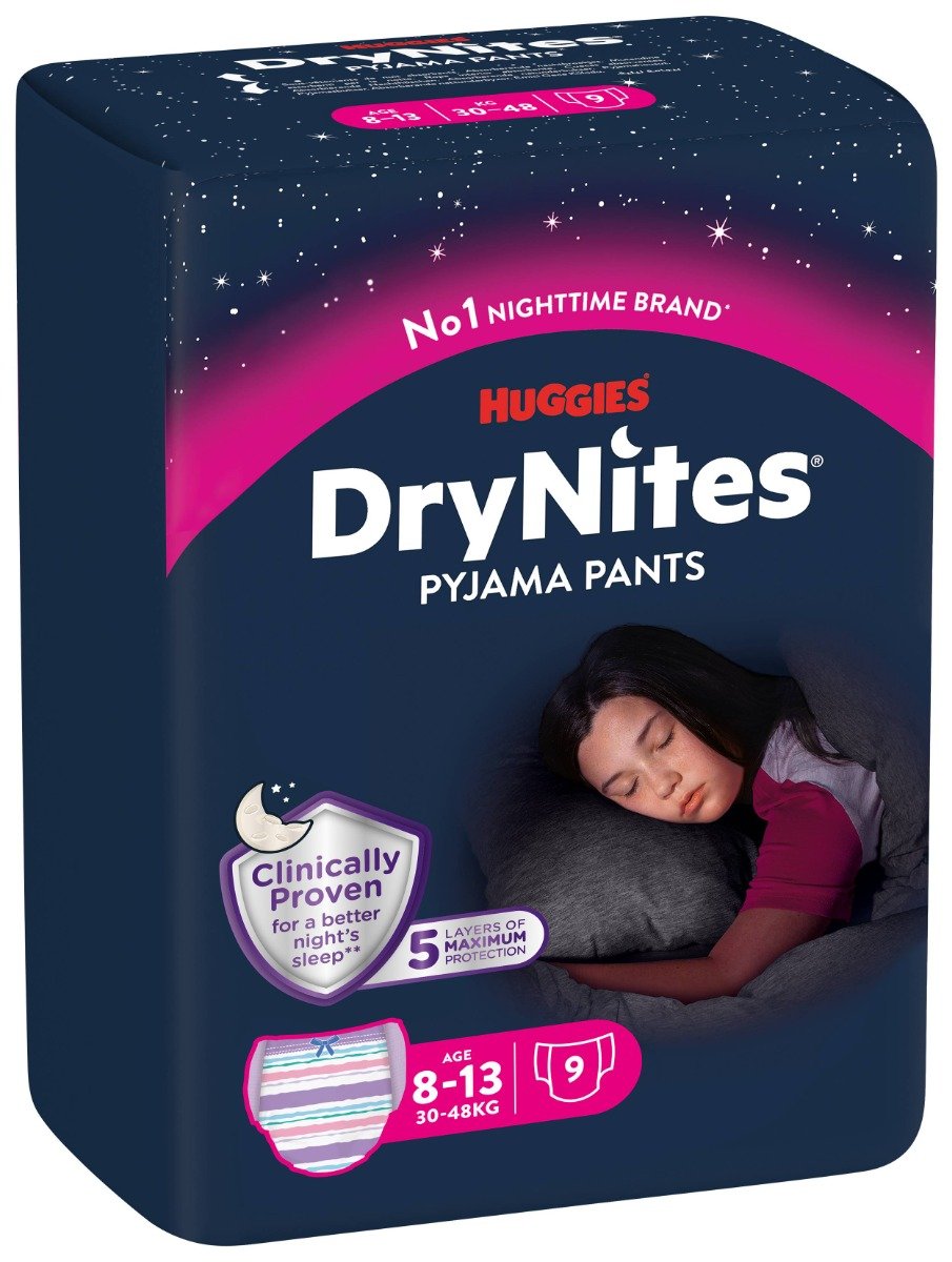 Scutece Huggies DryNites Conv, 8-13 ani, Girl, 9 buc, 30-48 kg