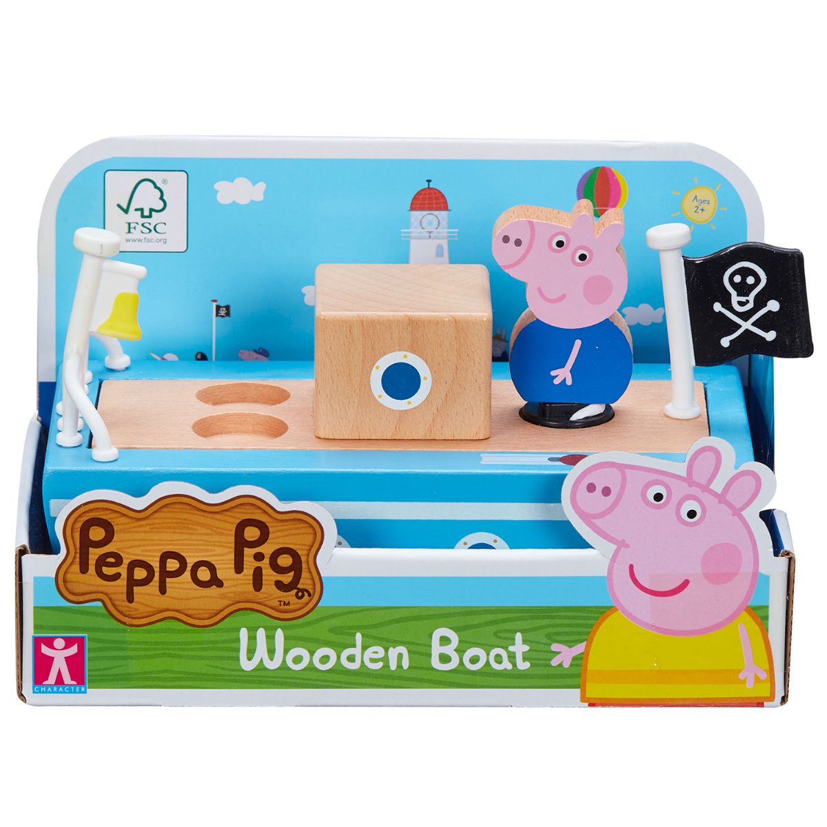Set barca din lemn cu figurina, Peppa Pig Barca