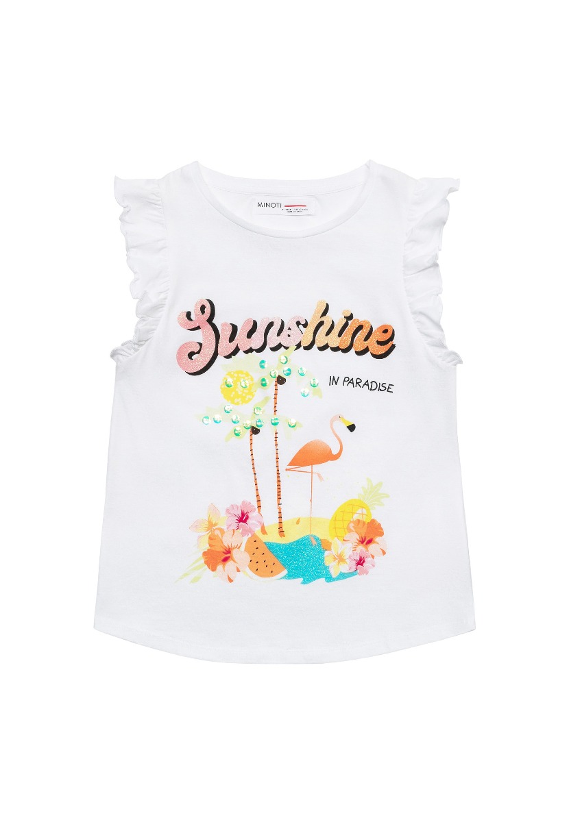 Top cu volanase, minoti, sunshine, alb