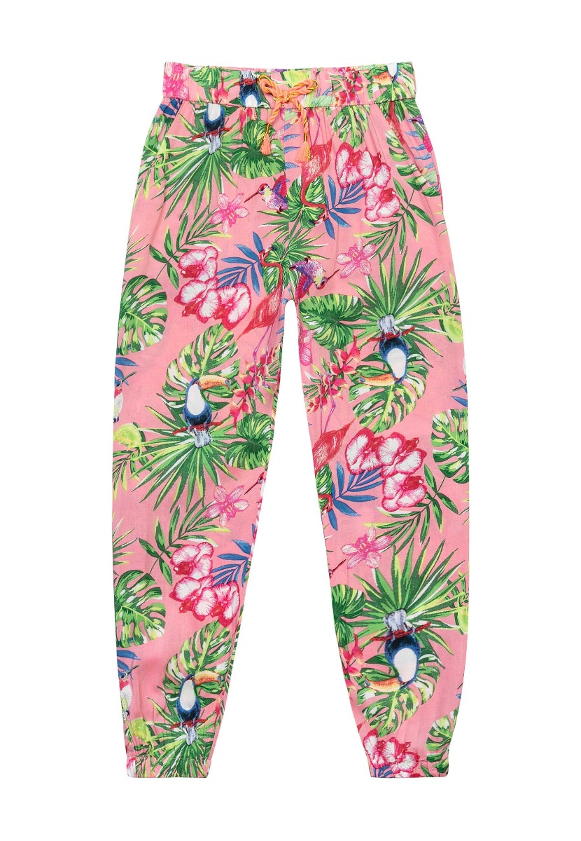 Pantaloni lungi cu talie elastica, Minoti, tropical, roz Minoti imagine noua
