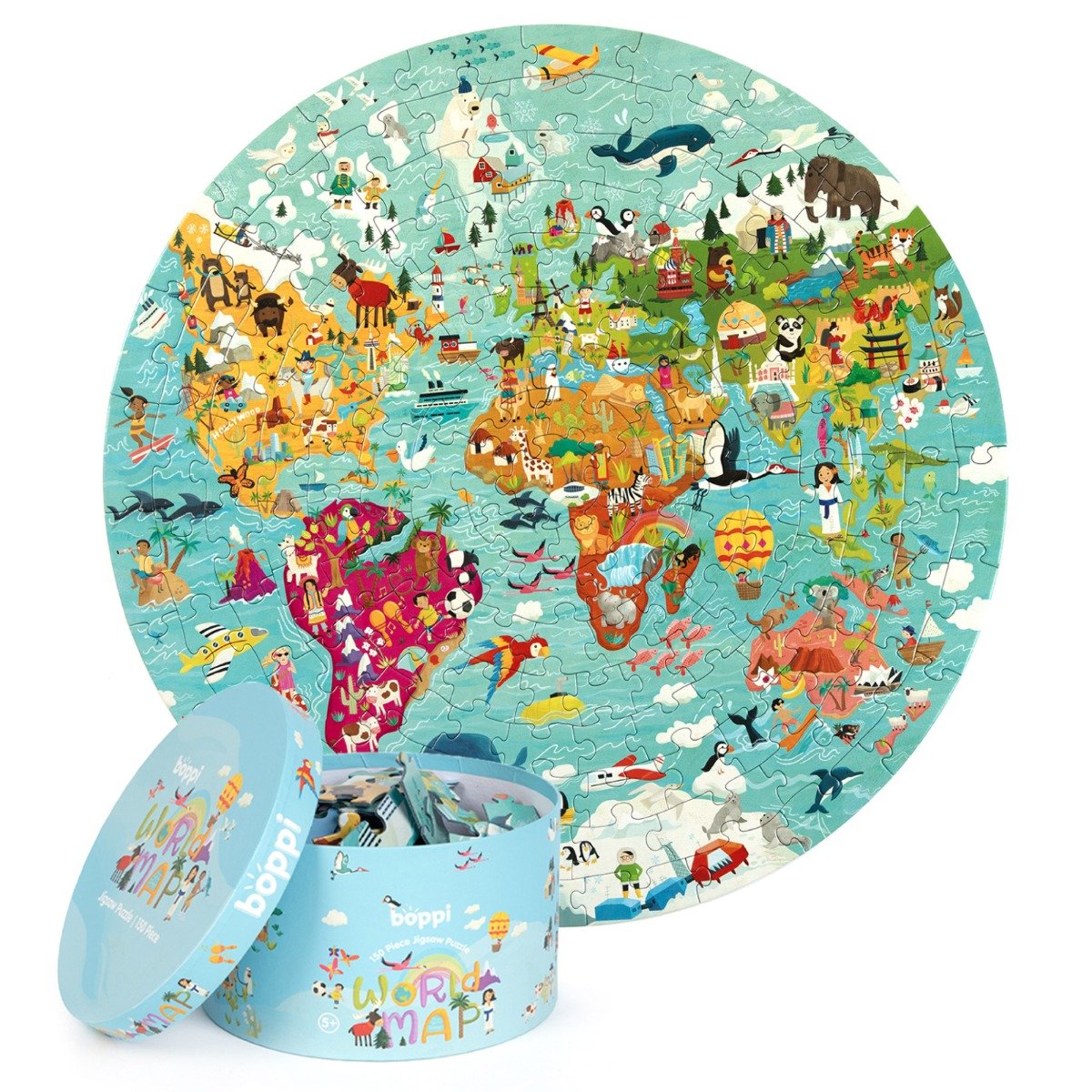 Puzzle rotund, Boppi, 150 piese, Harta lumii