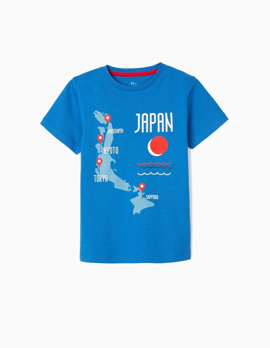 Tricou din bumbac cu maneca scurta, Japan, albastru, Zippy noriel.ro imagine noua