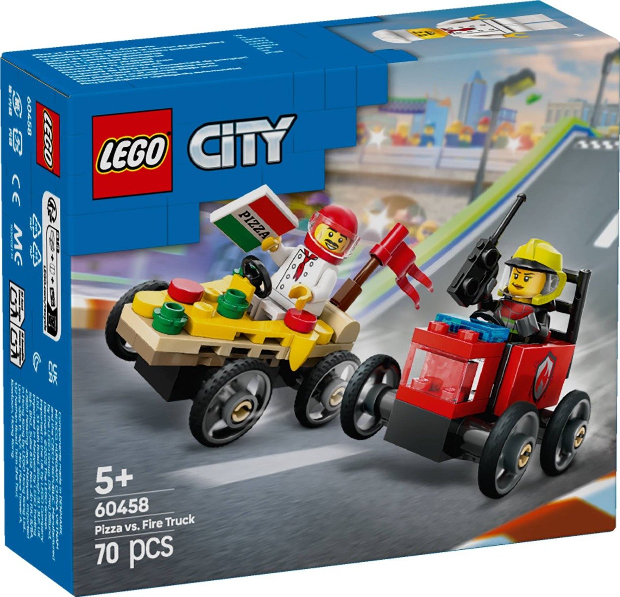 LEGO® City - Pachet de curse Furgoneta de pizza vs. autospeciala de pompieri (60458)