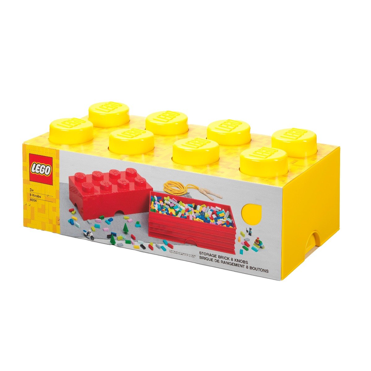 Cutie depozitare Lego, cu 8 pini, Galben constructie