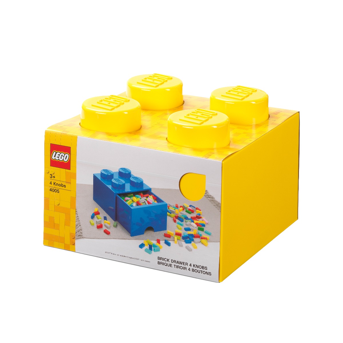 Cutie depozitare Lego, cu 4 pini, Galben constructie