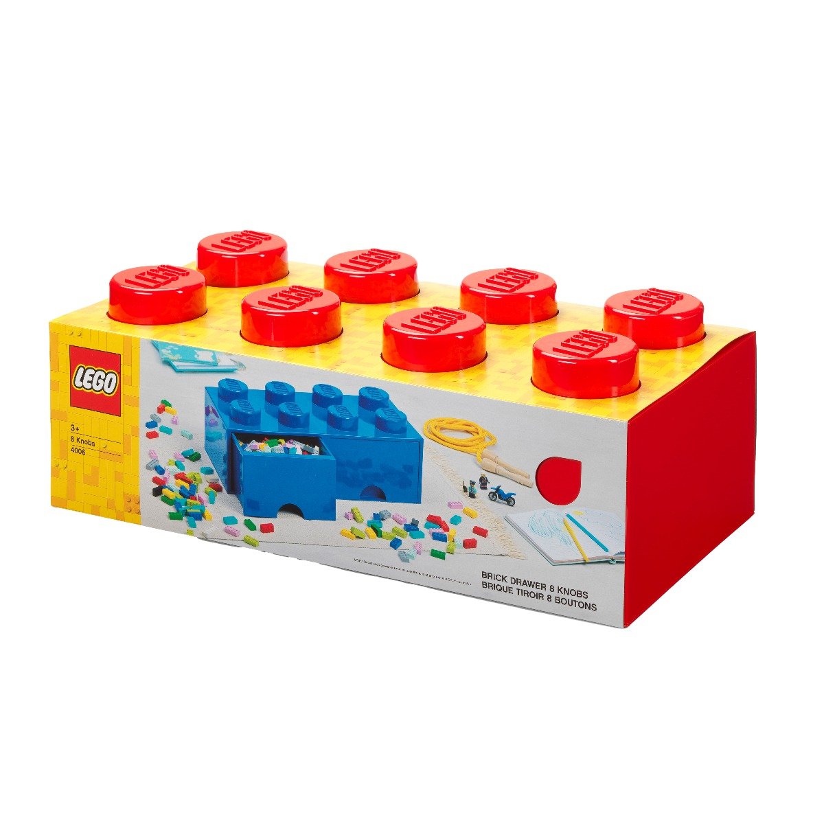 Cutie depozitare Lego, cu 2 sertare si 8 pini, Rosu constructie imagine noua responsabilitatesociala.ro