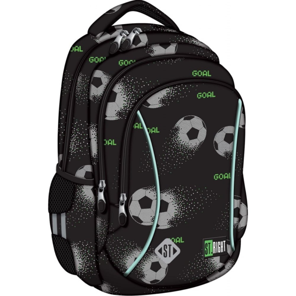 Ghiozdan cu 3 compartimente, St Majewski, St Right Pixel Goal, 39 x 27 x 17 cm, Negru-Verde