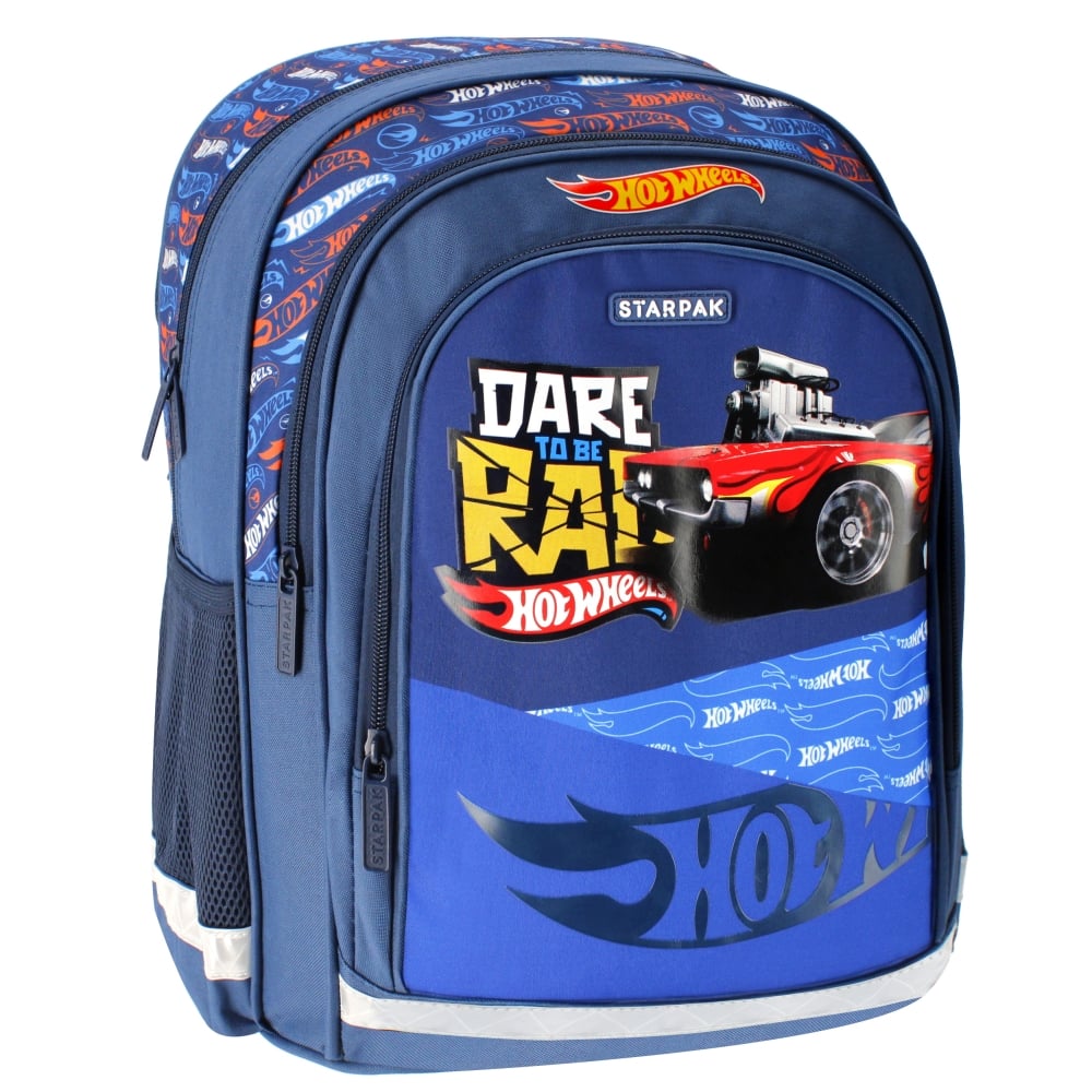 Ghiozdan pentru scoala cu un compartiment si buzunare frontale, Starpak, Hot Wheels