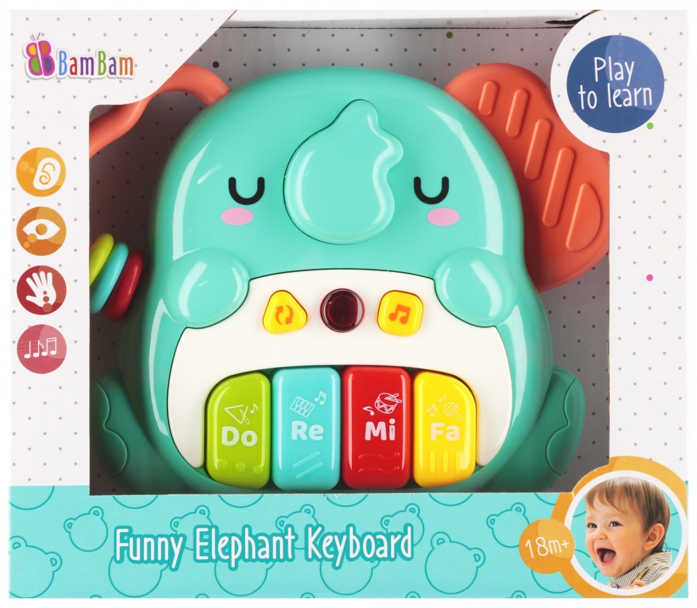 Jucarie interactiva, BamBam, Pian cu 4 clape, Elefant