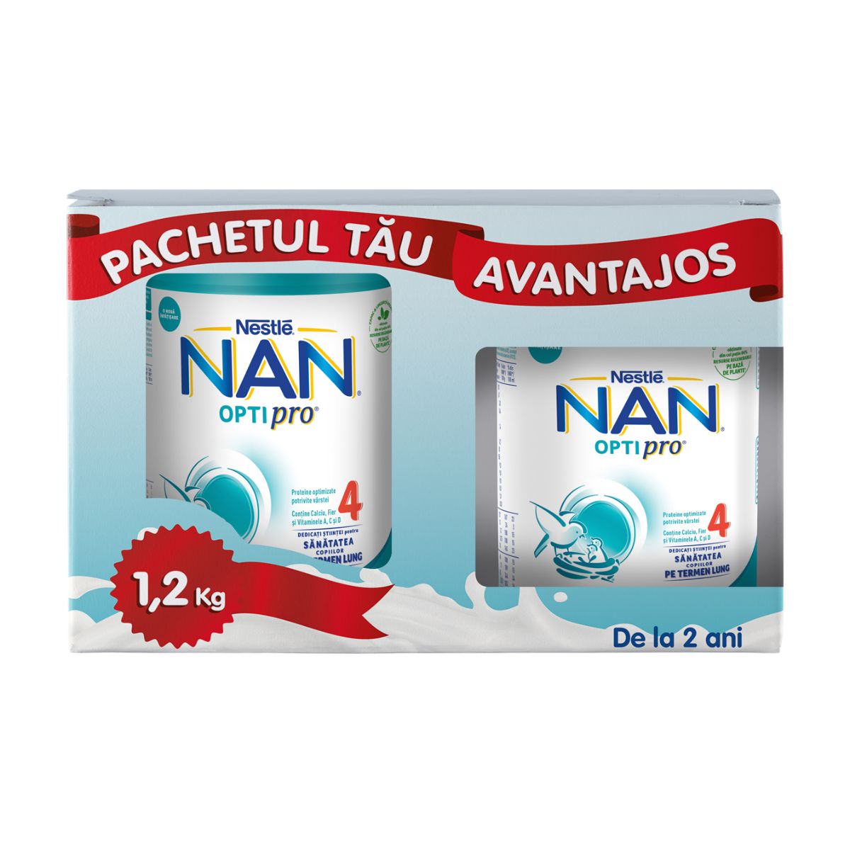 Lapte praf Nestle NAN 4 Optipro, 800 g + 400 g, 2 - 3 ani