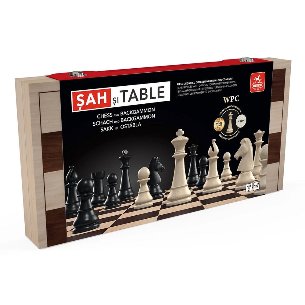 Joc sah si table Deluxe, Deico Games, cutie lemn, dimensiuni oficiale de concurs, rege 8.75 cm