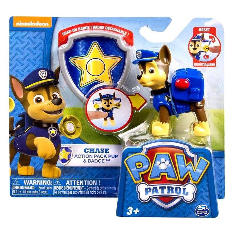 Figurina si insigna Paw Patrol - Chase (20114748)