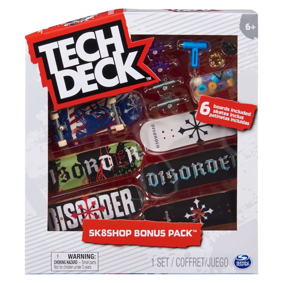 Set 6 mini placi skateboard, Tech Deck, Sk8Shop Bonus Pack, Disorder, 20136710