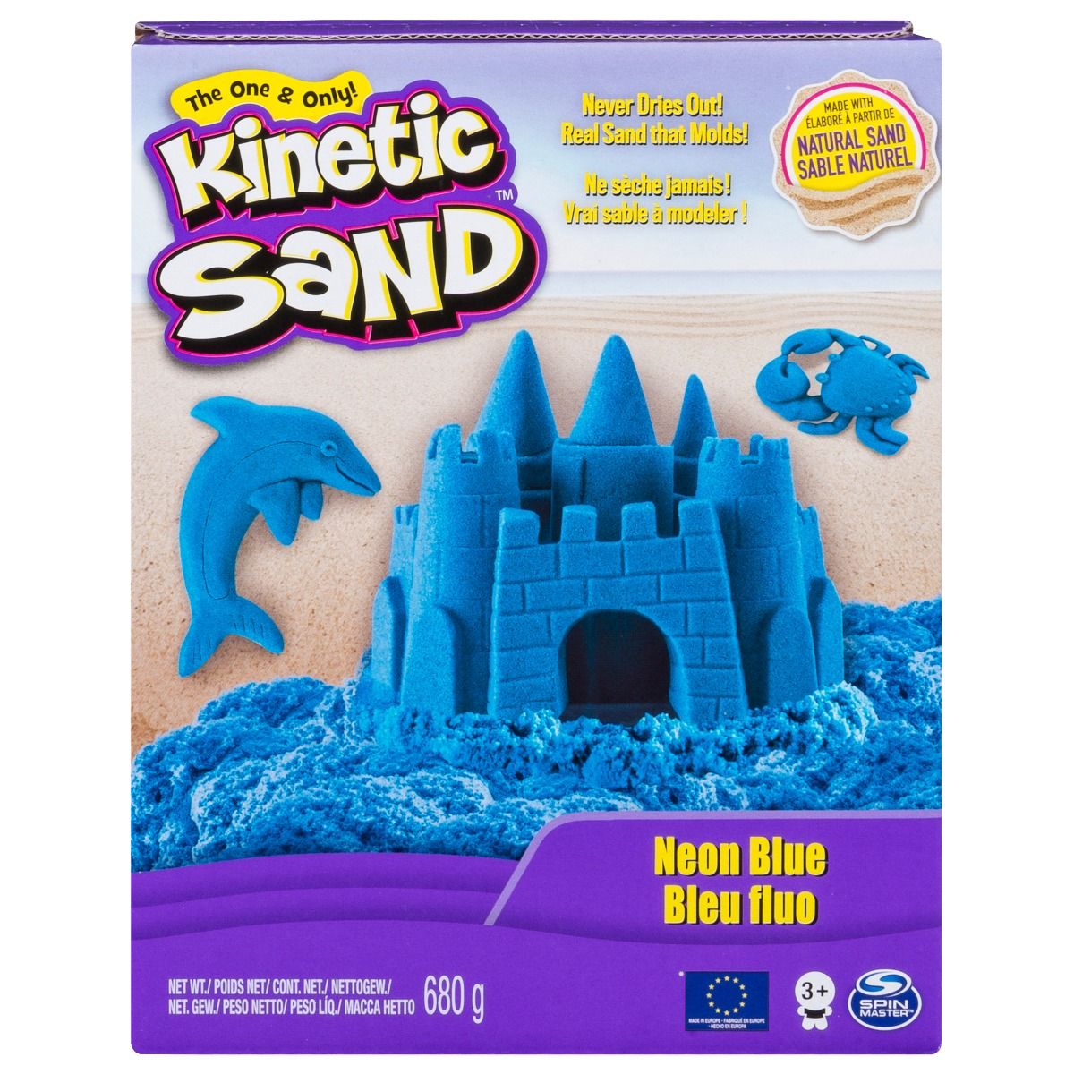 Nisip colorat Kinetic Sand, Albastru Neon, 680g