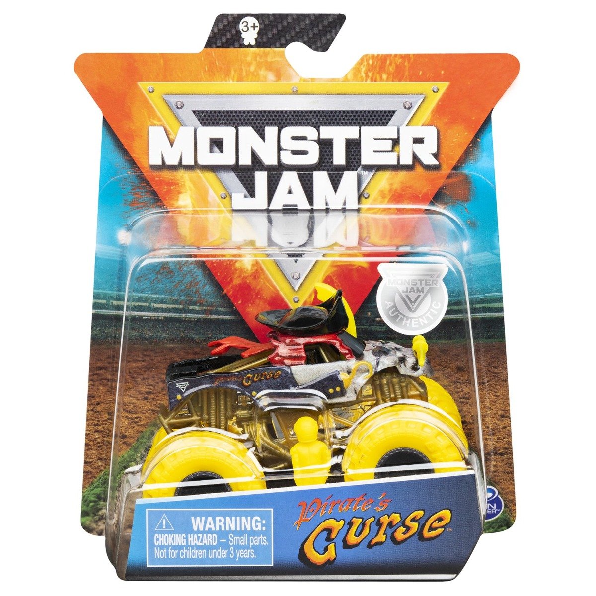 Masinuta Monster Jam, Scara 1:64, Pirate's Curse cu figurina, Galben