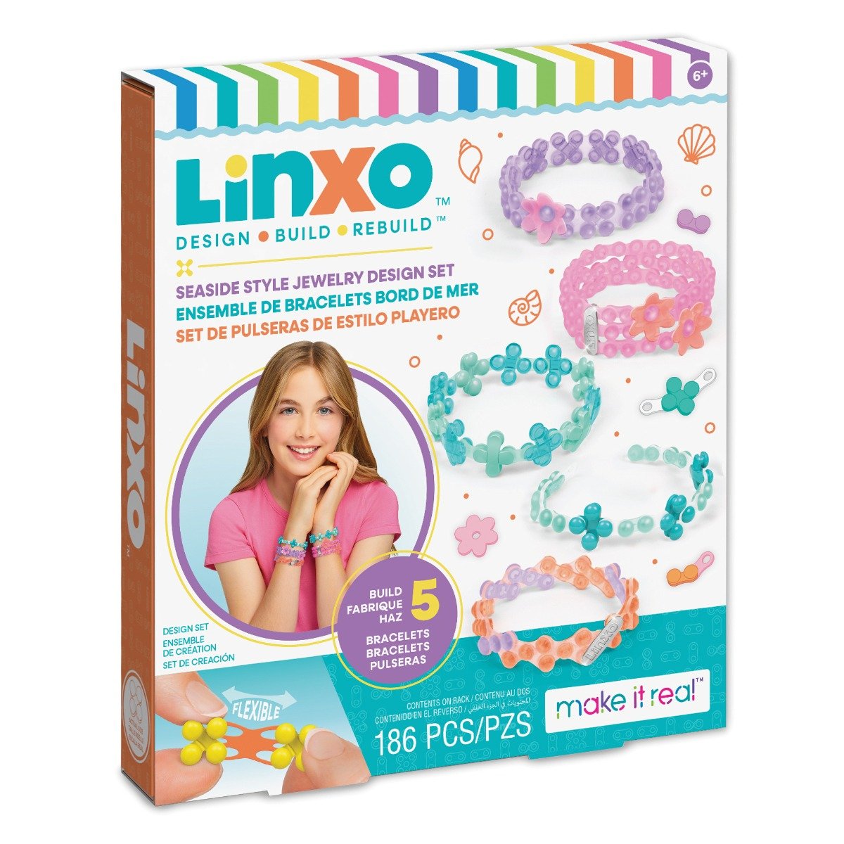 Set de creat 5 bratari flexibile, LinXo, Seaside, Celebration, Popstar Chic, 186 piese