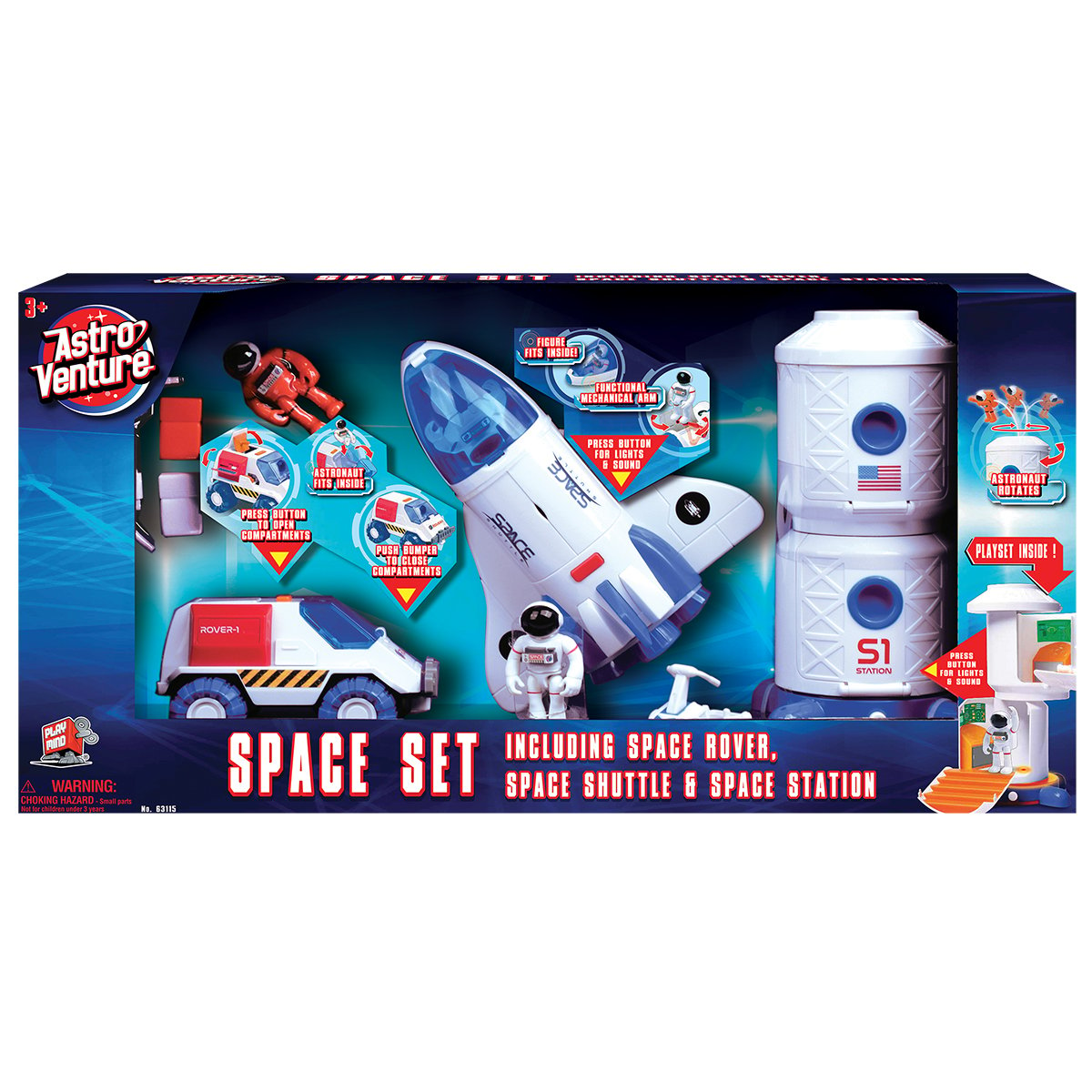 Set spatial 3 in 1 cu figurine Astro Venture (Statie spatiala, Naveta spatiala, Vehicul spatial) Astro Venture imagine noua