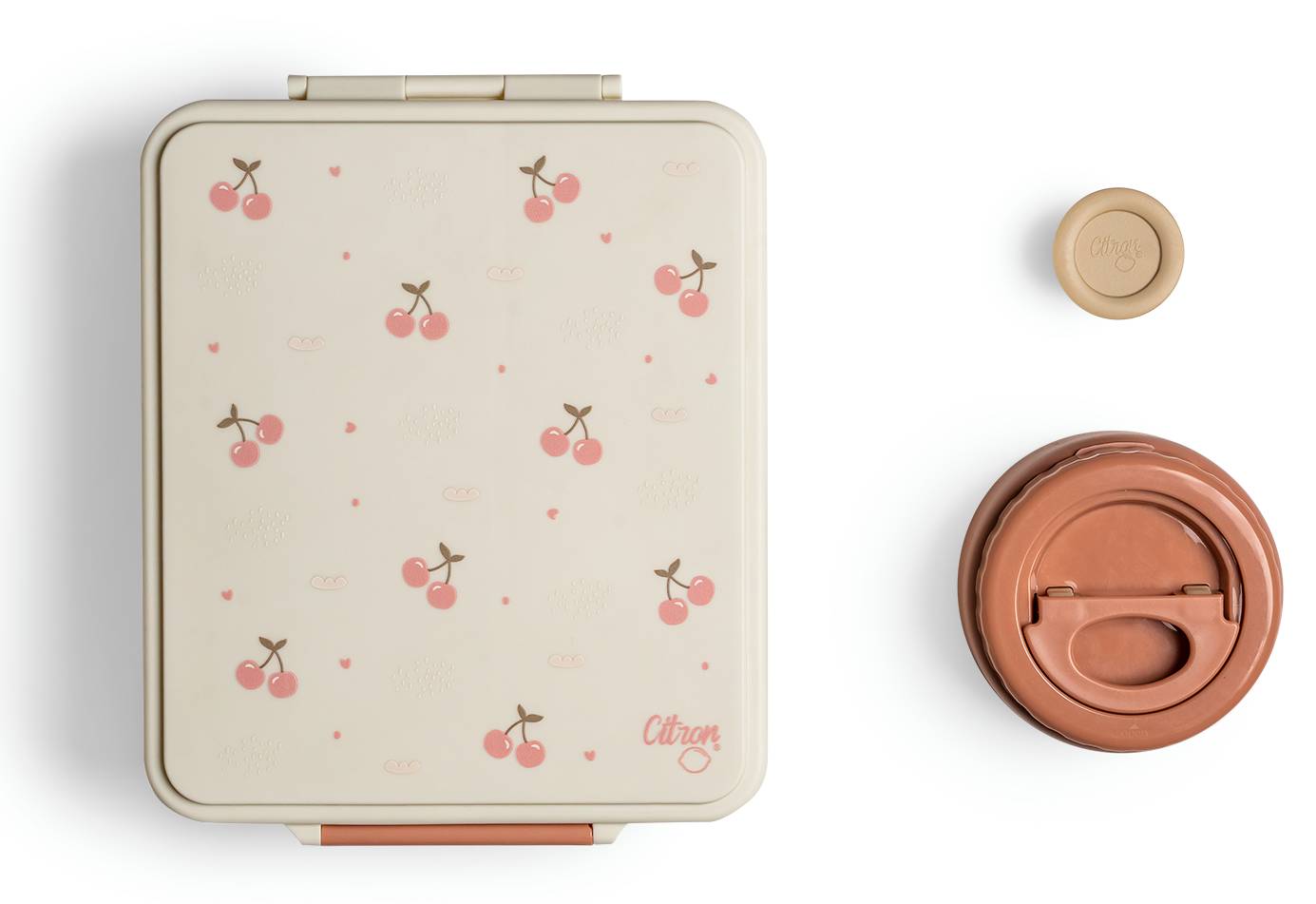 Caserola pentru pranz cu 4 compartimente si 1 borcan termoizolant, Citron,  Cirese