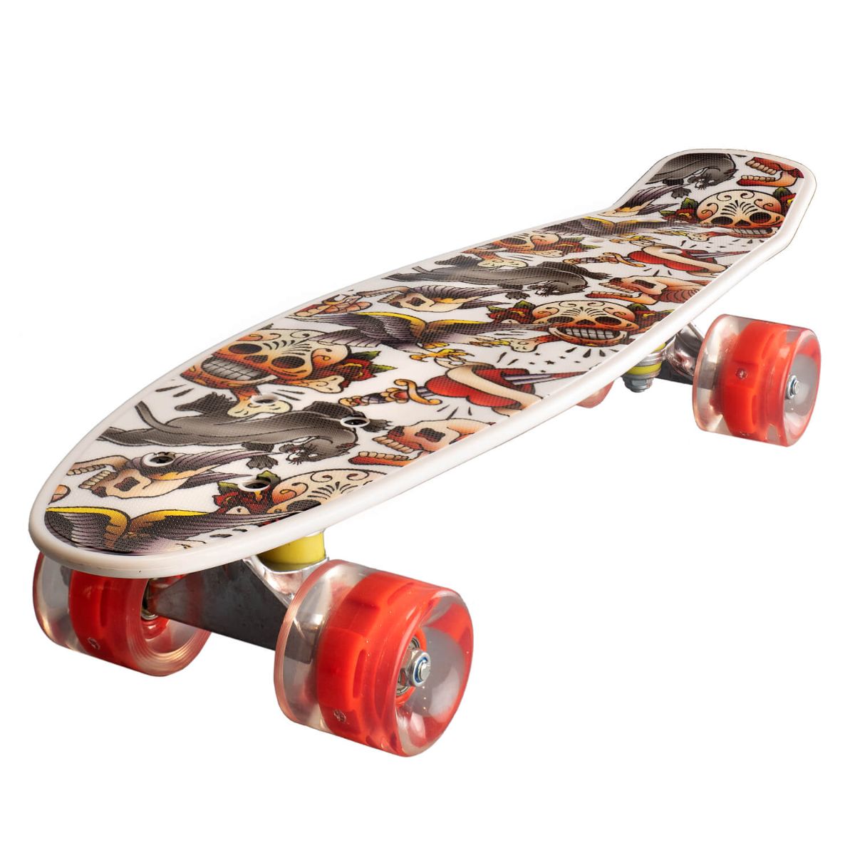 Penny board Landsurfer, Cu roti luminoase, 56 cm, ABEC-7 PU, Aluminium 90 kg, Happy skull Role si skateboard imagine 2022