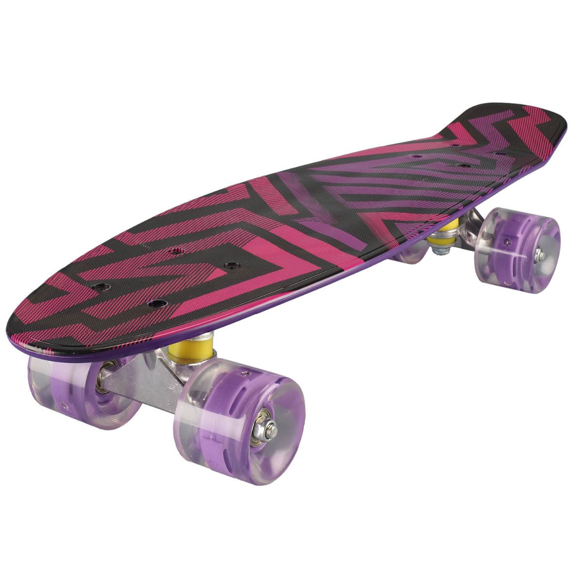 Penny board cu roti luminoase, Action One, 22 PU, Aluminium, 90 kg, Asimetrical Stripes Mov Role si skateboard imagine 2022